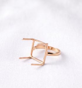Bague semi-montée carrée en argent sterling 925 plaqué or 10 carats, 5 mm-25 mm, avec encoche pré-découpée pour la pose de pierres précieuses cabochon - Product Image 6