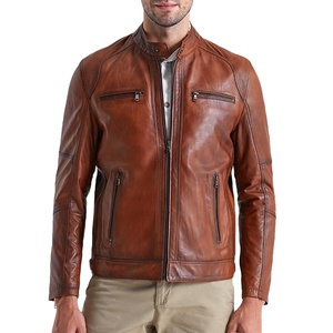 Chaqueta de Motero de Cuero Genuino de Oveja Marrón Envejecido Estilo Vintage al por Mayor para Hombre, Calidad Premium - Product Image 1