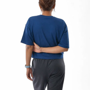T-shirt femme grande taille en polyester à col ras du cou, couleur unie, personnalisable, anti-humidité, taille élastique, collection automne - Product Image 2