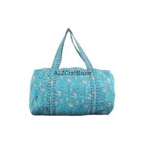 กระเป๋าผ้าฝ้ายอินเดียทำมือ 100% ลายควิลท์ วินเทจ สำหรับฤดูใบไม้ร่วง สไตล์โบโฮ ใช้สำหรับโยคะ ยิมนาสติก หรือใส่ของจุกจิก ดีไซน์เนอร์ ขนาดใหญ่ - Product Image 1