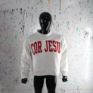 เสื้อสเวตเชิ้ตคอเต่าสีขาว COR JESUS  ปักลายสีแดง 100%  เสื้อสเวตเชิ้ตคอกว้าง  ด้ายปักละเอียด - Product Image 4
