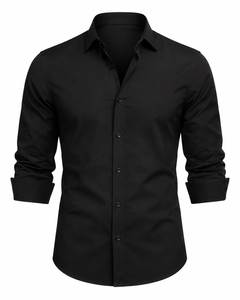 Camisa Negra de Manga Larga para Hombre, Talla Grande, con Botones, Cuello Clásico, Estilo Casual y de Negocios, Popelina Sólida, Tejido de Primavera - Product Image 1