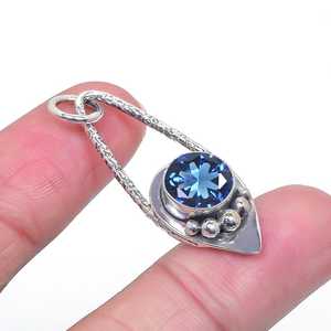 Pendentif en tourmaline bleu turquoise, argent sterling 925, collier artisanal en pierres précieuses, bijoux de luxe, cadeau pour femme - Product Image 4
