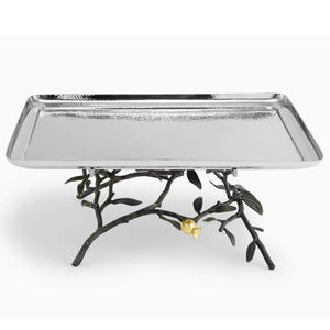 Bandeja Decorativa Rectangular Plateada con Asas de Madera y Aluminio, de Alta Demanda y Tendencia - Product Image 5