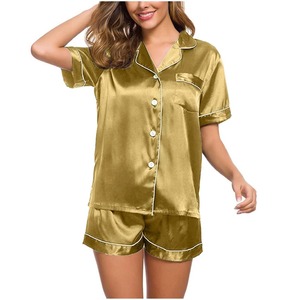Custom Digital Print Velour Solid Breathable Short Sleeve 100% Silk Women's <b>Pyjamas</b> Set <b>Summer</b> Spring with High Quality - Product Image 5