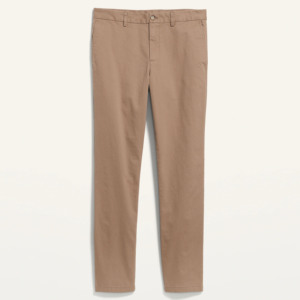 Pantalon chino pour homme en coton/élasthanne, coupe droite, kaki, décontracté, taille mi-haute, braguette boutonnée, devant plat, poches latérales, tissu tricoté - Product Image 3