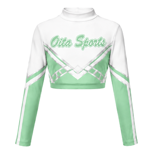Maillot de cheerleading sublimé vert menthe et blanc à manches longues – Tenue de sport athlétique pour entraînement, performance et compétition - Product Image 1