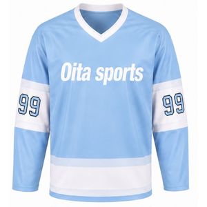 Men Light Blue Sublimated Ice Hockey Set Jersey Shorts Polyester Striped <b>Athletic</b> Sports Uniform Match Wear Apparel - Product Image 3