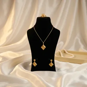 2024 New Arrivals Flower Shape Pendant Set with Earrings & Rings 18K Gold Plated Brass Jewelry Box <b>Chain</b> Women - Product Image 5