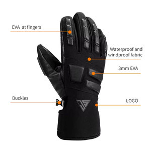 Gants de ski pour hommes en cuir/tissu imperméable coupe-vent à doigts séparés, chauds pour l'hiver, compatibles écran tactile – Vente chaude usine, personnalisables - Product Image 2
