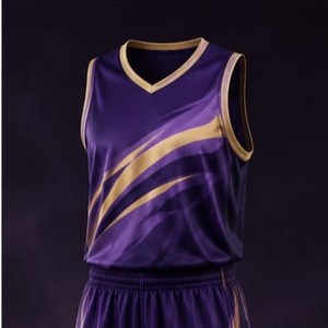 Camiseta de Baloncesto Morada con Rayas Doradas, Sin Mangas, Cuello en V, Absorbe la Humedad, Poliéster, Ajuste Atlético, Unisex, Adulto, Todas las Temporadas - Product Image 1