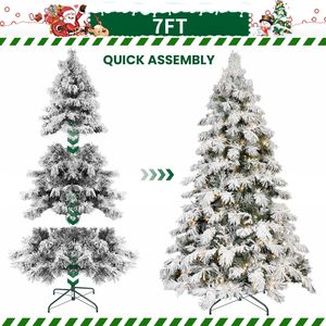 Sapin de Noël artificiel floqué de 2,10 m pré-éclairé avec 360 lumières blanc chaud pour intérieur, extérieur, chambre et salon - Product Image 5