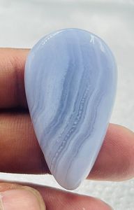 Hermoso Cabujón de Ágata Azul con Diseño de Encaje, Tamaño de Fábrica 41 x 24 x 6 mm, Precio de Fábrica, Forma de Pera Larga y Lisa, Joyería de Ágata Natural - Product Image 3