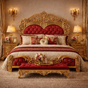 Juego de Cama Princely con Cabecera Alta para Hogar Estilo Mansión, Cama King Size de Lujo con Tallado Dorado, Compre Muebles de Dormitorio de Madera de Teca en Australia - Product Image 4