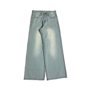 Jean pour homme personnalisé en coton et élasthanne, coupe ample et large, décontracté, respirant, à boutons, couleur unie, automne/printemps - Product Image 1