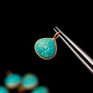 Aaa blue turquoise flower pendant 925 sterling <b>silver</b> gemstone pendant hand carved heart charm turquoise jewelry making supplies - Product Image 2