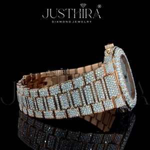 Reloj de Cuarzo con Diamantes Moissanite, Cuadrado, Unisex, Claridad VVS, Esfera con Incrustaciones, Correa de Acero Inoxidable, Estilo HipHop Deportivo para Uso Diario - Product Image 3