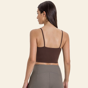 Short de yoga et soutien-gorge de sport pour femme, bleu marine, à bretelles convertibles, col en V, taille mi-haute, sans couture, respirant, avec logo frontal - Product Image 3