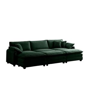 Sofá Cama Modular Extra Grande de Pana Verde Acolchado con 3 Otomanas y Reposapiés, Diseño de 3 Plazas para Trabajar y Dormir - Product Image 6