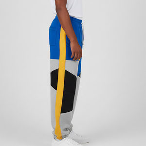 Pantalon de survêtement pour homme en molleton 100% coton respirant, avec empiècements color block, coupe décontractée streetwear, bas de pantalon côtelé, effet délavé, haute qualité - Product Image 6