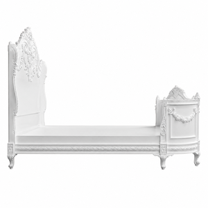 Cadre de lit antique en bois d'acajou avec des sculptures luxueuses et une finition blanche pour une utilisation en intérieur - Product Image 3