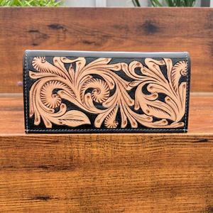 Cartera larga de diseño para hombre, diseño floral de tarjeta elegante con cuero tallado a mano, tarjetero de inspiración occidental - Product Image 5