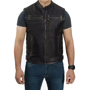 Wholesale <b>Men</b> <b>Leather</b> Vest Real Cowhide Biker Style Zipper <b>Waistcoat</b> Durable Outerwear For Windproof Casual Clothing - Product Image 4