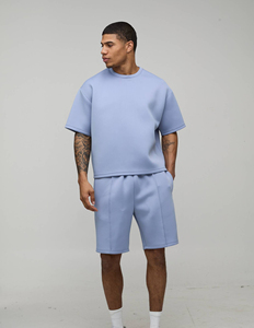 Men Oversized Drop Shoulder Sweat shirt <b>Set</b> Half Sleeves Custom Logo Blank Breathable Summer <b>Set</b> Cotton Street Wear Luxury - Product Image 1