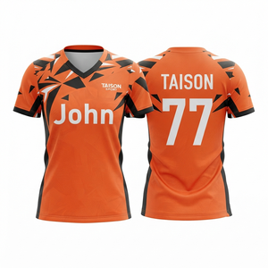 เสื้อแบดมินตันพรีเมียม 160 GSM ผ้าโพลีเอสเตอร์อินเตอร์ล็อค แขนสั้น แห้งเร็ว สีส้ม-ดำ แถบข้างสีดำ แบบยูนิเซ็กซ์ สกรีนลายด้วยความร้อน - Product Image 1