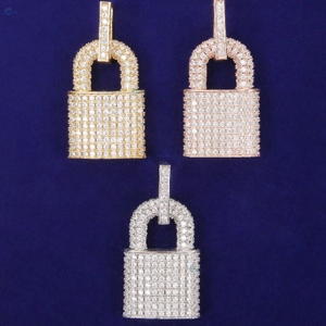 Colgante de candado con diamantes cultivados en laboratorio, totalmente cubierto de diamantes, estilo bling hip hop, estilo rapero - Product Image 2