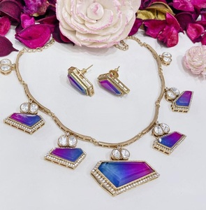 Magnifique ensemble de collier et boucles d'oreilles en moissanite plaqué or de qualité supérieure, style ethnique, pour mariage, fiançailles, cadeau, soirée, bijoux pour femmes - Product Image 3