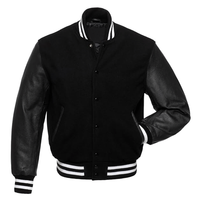 Blouson Bomber Varsity 100% Polyester pour Homme, Logo Personnalisé, Vente en Gros OEM, Blouson de Baseball Noir avec Doublure en Toile Respirante et Écologique