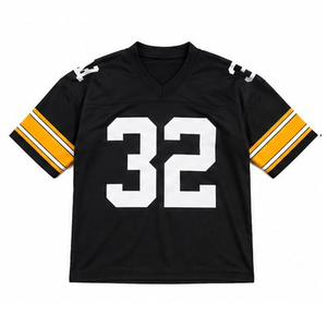 Maillot de football américain noir pour homme, numéro 32, col en V, manches courtes, polyester respirant, coupe classique, toutes saisons - Product Image 1