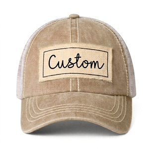 Gorra Trucker de Malla de Algodón Lavado Vintage con Parche de Lona Deshilachada Personalizada, Costura en Contraste, Estilo Dad Distressed, Venta al por Mayor, Unisex, Verano, OEM - Product Image 3