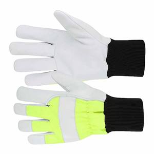 Gants de travail unisexes en cuir de chèvre haute visibilité avec doublure en polaire fluorescente pour la sécurité des mains, gants de jardinage personnalisables avec logo - Product Image 1
