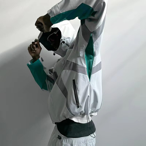 Conjunto Deportivo Cortavientos con Capucha y Pantalones, Ropa Deportiva Personalizada, Impermeable, con Cierre, Reflectante, de Nailon para Hombre - Product Image 3