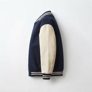 Loose Fit Men's Vintage Washed Wool Viscose Eco-Friendly Windproof Stand Collar <b>Patchwork</b> Design Winter Varsity <b>Jacket</b> - Product Image 4