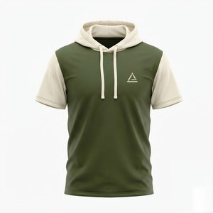 Athletic <b>Men</b> Hooded T Shirts Performance Short Sleeve Pullover Hoodie Quick Dry <b>Stretch</b> Fabric Gym Sports Training Wear - Product Image 1