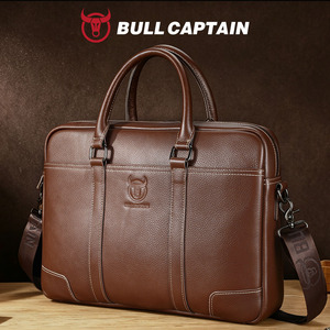 Bolsos BULLCAPTAIN para hombre, bolsos para portátil, maletines de oficina, bolsos de mensajero, maletín de cuero para portátil, maletín de cuero de primera calidad para hombre - Product Image 1
