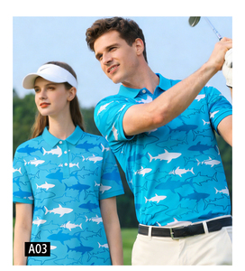 เสื้อโปโลกอล์ฟพิมพ์ลายฉลามสีน้ำเงินทะเล  โลโก้สั่งทำได้ แขนสั้น เสื้อกีฬาสำหรับผู้ชาย ผู้หญิง และทีม - Product Image 3
