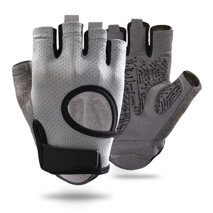 Gants de conduite en maille respirante, protection des paumes à demi-doigts, fermeture unisexe à crochets et boucles, gris - Product Image 3