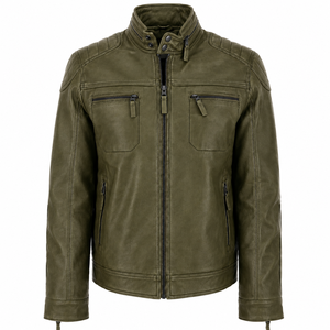 Veste décontractée en cuir PU pour homme, coupe ajustée, col montant, toile douce et respirante, logo personnalisé OEM - Product Image 2