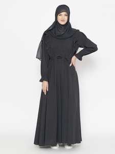 Abaya Negra para Mujer, Larga hasta el Suelo, Corte Holgado, Manga Larga, con Capucha, Estilo Modesto para Uso Diario, Estilo de Oriente Medio, Vestido de Poliéster - Product Image 3