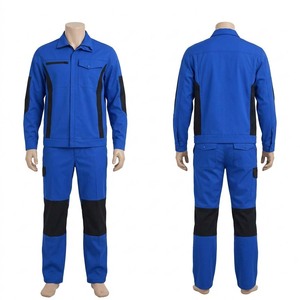 Tenue de travail industrielle haut de gamme pour homme en sergé polycoton 240 GSM, bleu avec empiècements noirs, avec logo brodé personnalisé - Product Image 1