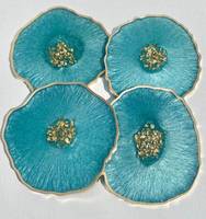 Ensemble de sous-verres en résine - Sous-verres en résine turquoise géode avec accents dorés, idéal pour les cadeaux de déménagement, les enseignants, les mariages, les agents immobiliers.