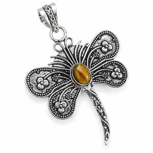 Pendentif Papillon en Laiton avec Pierre Naturelle Œil de Tigre de Qualité Export, Bijou en Pierre Précieuse pour Fête - Product Image 1