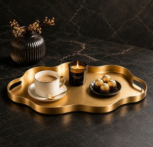 Bandeja Moderna de Metal Negro Mate con Patrón Geométrico en Relieve, Diseñada para Servir con Lujo, Decoración del Hogar, Hoteles y Restaurantes - Product Image 5