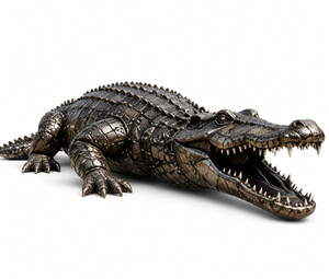 Grande sculpture de crocodile en bronze, statue en métal représentant une faune sauvage, décoration personnalisée pour jardin, pelouse, paysage, cour, animal décoratif - Product Image 5