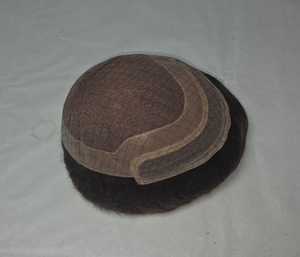 Perruque sans bonnet noire en cheveux naturels, toupet en dentelle suisse, 64 mailles, pour hommes - Product Image 3