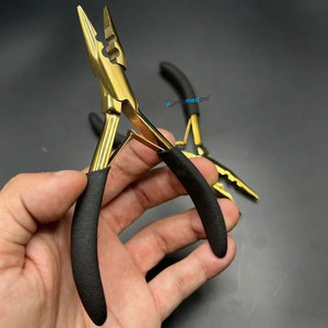 Custom Logo Micro <b>Beads</b> Plier Stainless Steel 2-Hole Hair <b>Extension</b> Tools with Gold Plasma & Black Foam Grip on Handle - Product Image 1